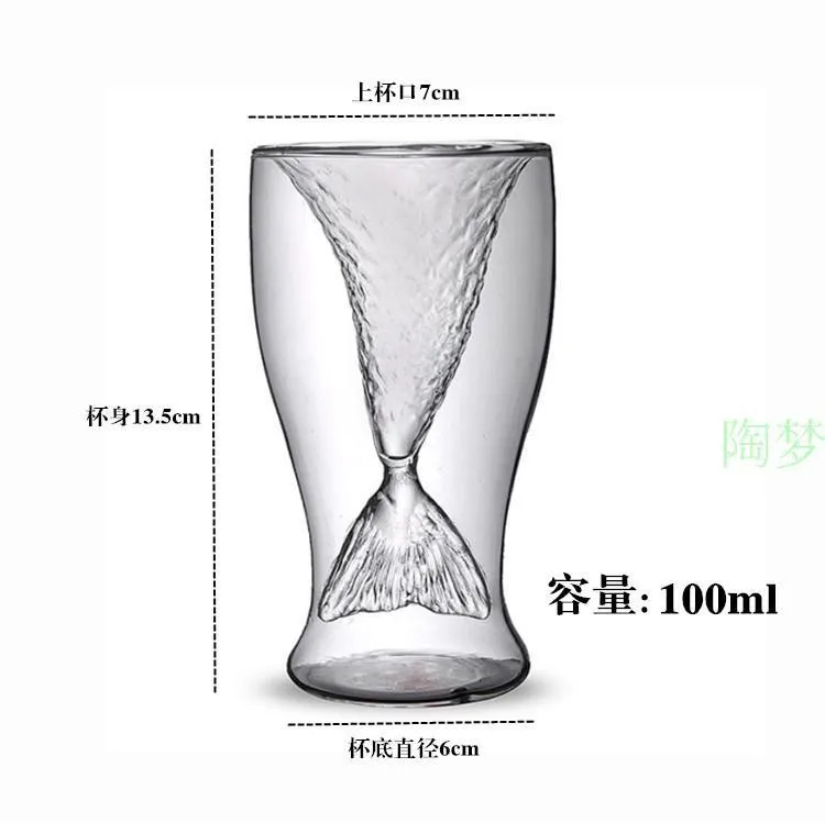 100 мл Русалка сок чашки творчески Мороженое чашки двойные прозрачные стеклянные виски бокал для красного вина