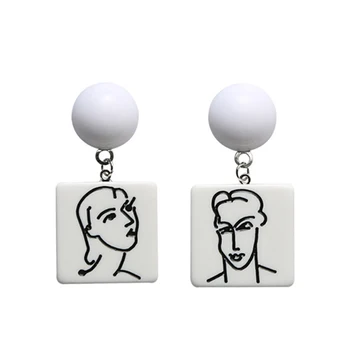 

AENSOA Fashion 2020 Abstract Resin Men Women Asymmetric Figure White Square Acrylic Drop Earrings For Girl Geometric Earrings