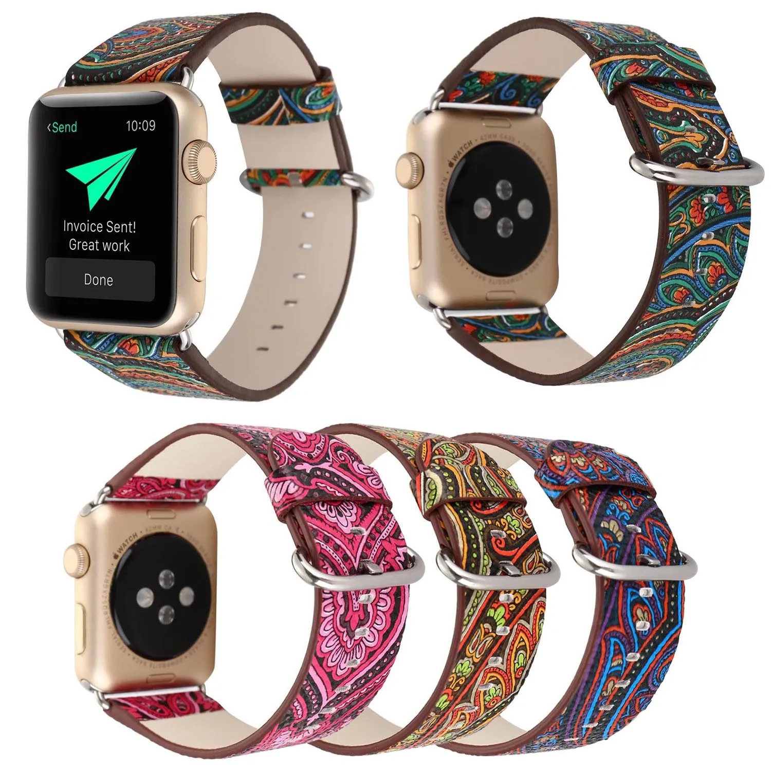 Bohemia Floral Leather Strap for Apple Watch Series 3 2 1 Band Rural Folk Style Wristband iWatch 42mm 38mm Bracelet | Наручные часы