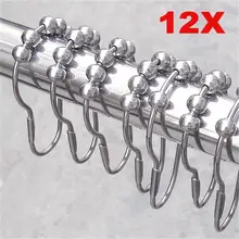 12pcs/pack Polished Satin Nickel 5 Roller Ball Shower Curtain Rings Hooks Curtain Accessories