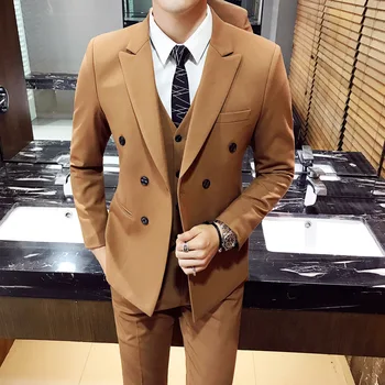 

2019 New Men's Business Work Suit Three-piece Youth Gentleman British Wind Groom Dress Suit