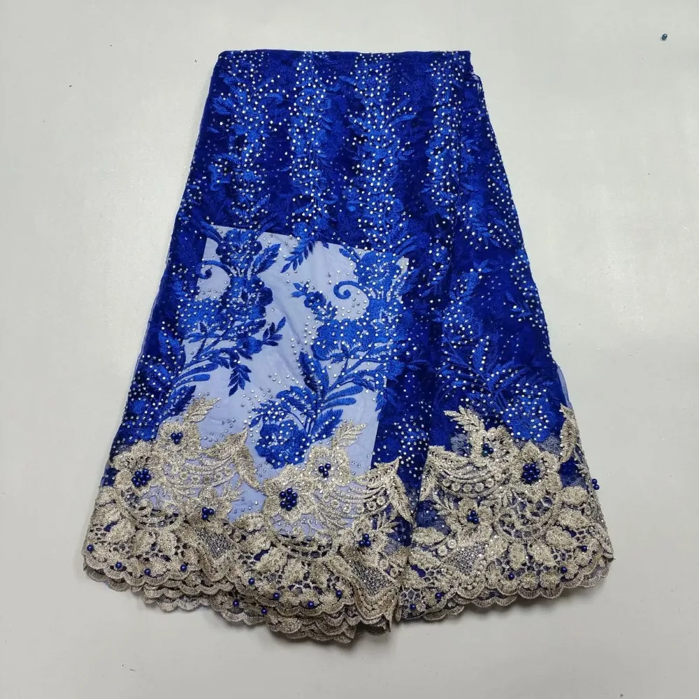 

5yards Nigerian stones French Lace Fabric 2018 For Bridal Dress Newest French Tulle Net Lace With beads For Sewing zgno101
