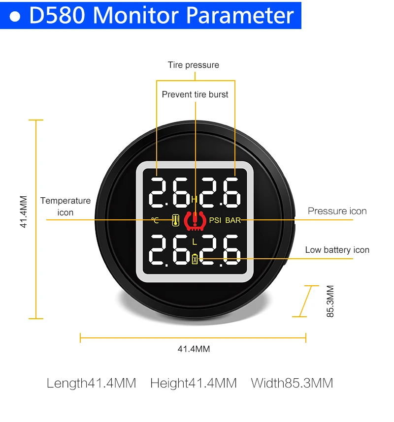 D580C-TJ Smart Car TPMS система контроля давления в шинах с беспроводной выделенной радиочастотной технологией 4 внутренних датчика