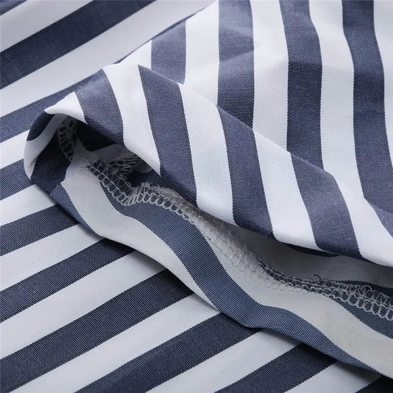 New Women Summer Fashion Casual Daily Elegant Cotton Blue Striped Bandage Split Long Dress Long Dress #4A25 (12)