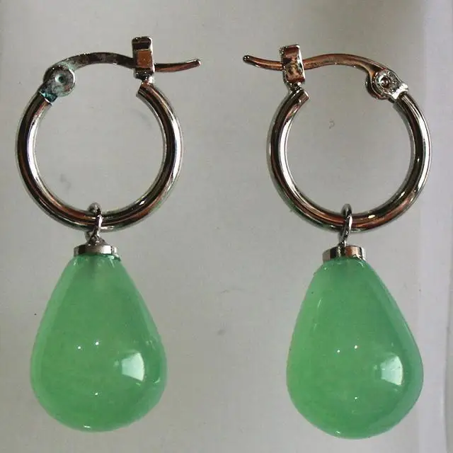 

simplest Jewelry silver metal+water drop green 12*16mm Jades bread Earings