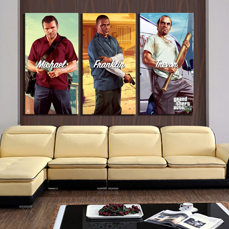 3 шт. GTA 5 игровой постер HD мультяшная картина Grand Theft Auto V видеоигры художественное