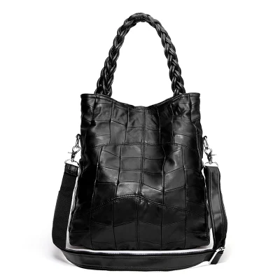 Фирменная Новинка, женская сумка, черная сумка из овчины, натуральная кожа, мягкая сумка, большая вместительность, женская сумка, 3 размера, вариант 676 - Цвет: black