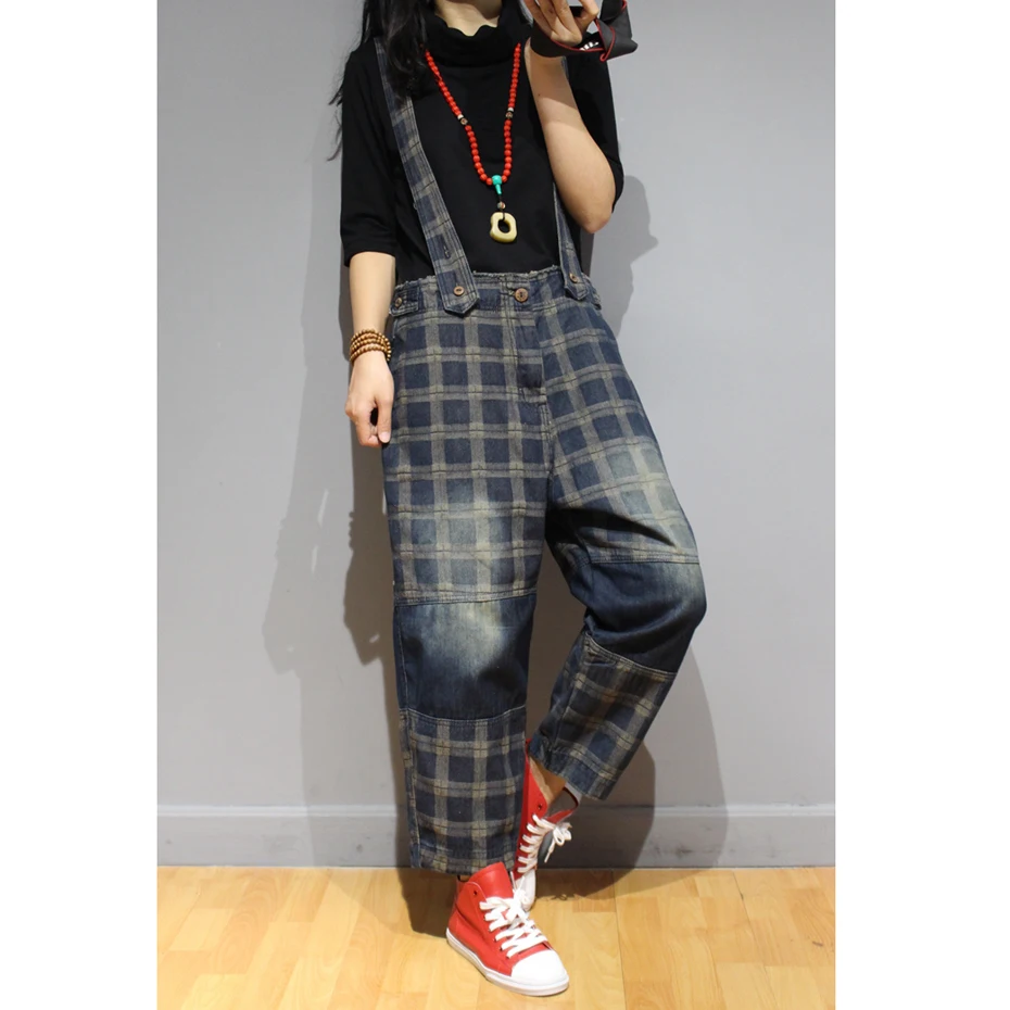 

Womens Denim Jumpsuits Rompers Overalls Body Plaids Bleached Loose Big Oversized Plus Size Retro Vintage Casual Fashion 95071