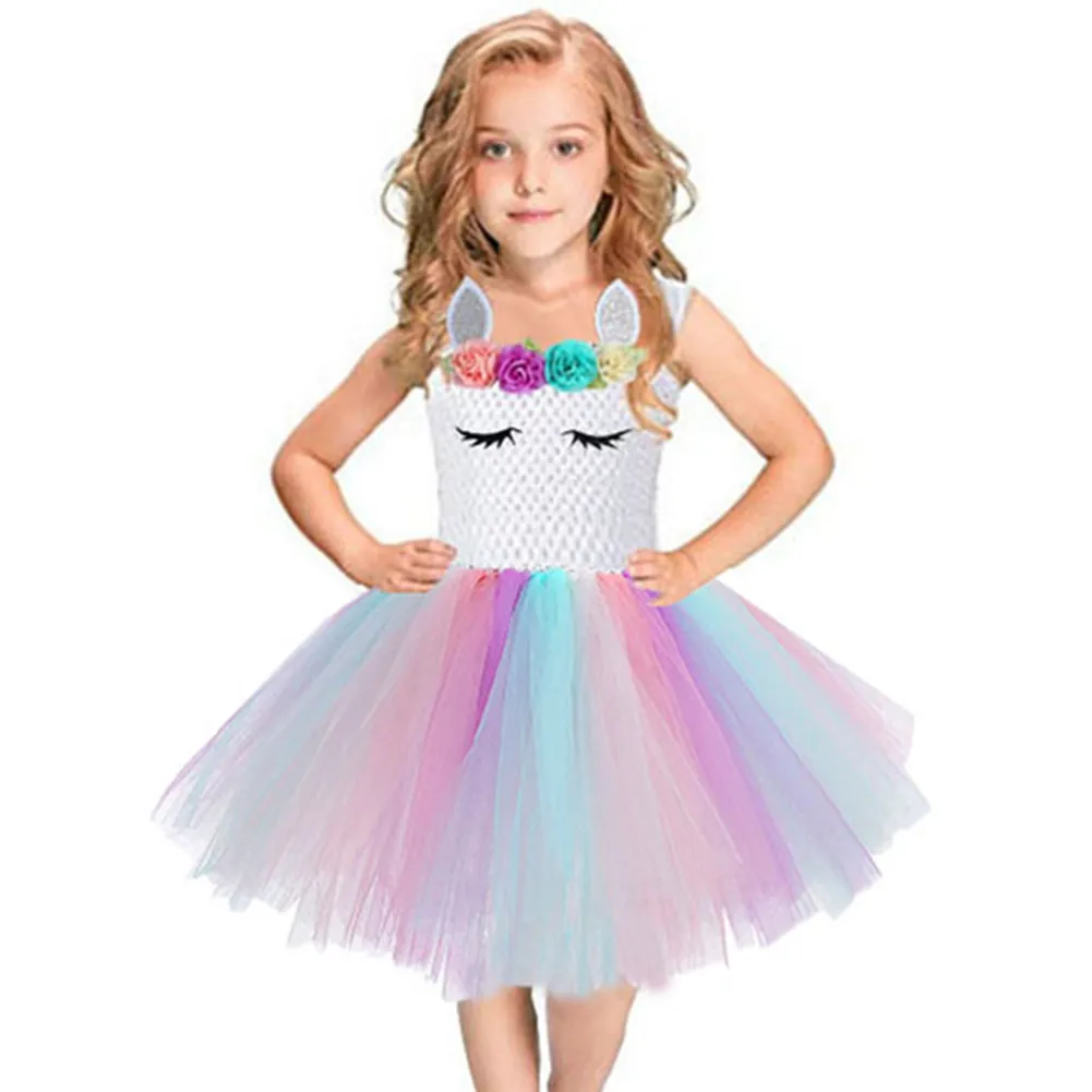Flower Girl Unicorn Tutu Dress Rainbow Princess Birthday Party Christmas Costume