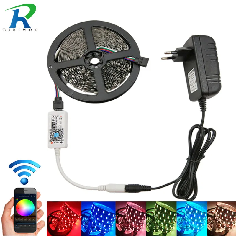 

LED Strip 5050 Black PCB DC12V Flexible LED Light 60 LED/m 5m/lot RGB 5050 Flexible Ribbon Tape with wifi led controller+adapter