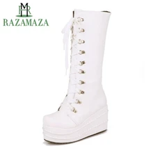 ZALAVOR/Большие размеры 31-43, горячие продажи панк, сапоги для косплея женские зимние вечерние сапоги на танкетке на платформе женские сапоги до колена на высоком каблуке