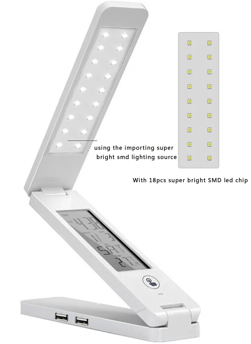 [Seven Neon] 10 комплектов 18 светодиодов с регулируемой яркостью складной и Перезаряжаемый яркий светодиодный Настольный светильник с календарем и usb-портом, светодиодная настольная лампа для чтения