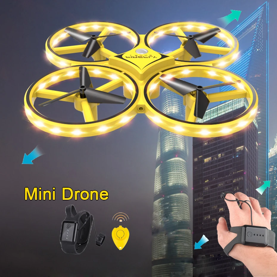 

UAV Aircraft Toy UFO Flying Drone With Watch Wristband Control RC Quadrocopter With Hand Control Infrared Obstacle Avoidance #E