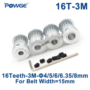 

POWGE 16 Teeth HTD 3M Synchronous Pulley Bore 4/5/6/6.35/8mm for Width 15mm HTD3M Timing belt HTD3M belt Pulley gear 16T 16Teeth