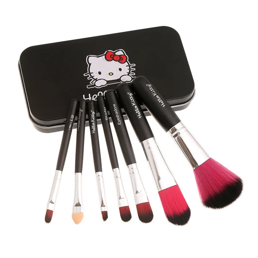 Hello Kitty Pink Black 7Pc/set Mini Makeup Brush Set Cosmetics Kit De