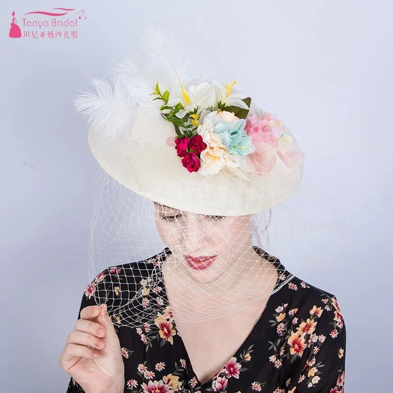 Ручной работы невесты сетки аксессуары для волос для свадьбы высокого класса цветок шляпа голова цветок аристократическая тайна вуаль лицевая сетка шляпа SS115