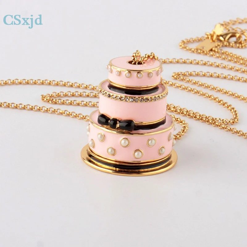 

CSXjd Luxury fashion High Quality copper Enamel Glaze Pink Can be opened with the eternal cake necklace long necklace jewelry