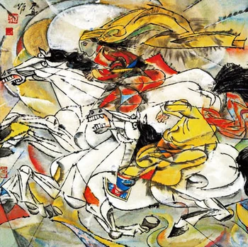 

Modern handmade painting girls horse racing on oil canvas for home decor and wallpaper, gallery