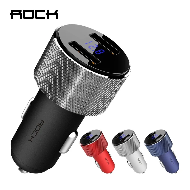 

ROCK 5V 3.4A Metal Dual USB 3.0 Car Charger Digital Display Voltage Monitoring For iPhone 8 X Xiaomi Samsung s9 s8 Quick Charger