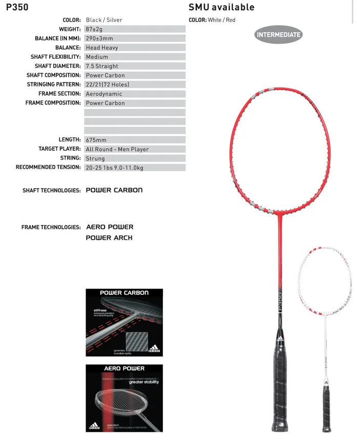 Adi P350 SMU Edition badminton racket for Intermediate player original
