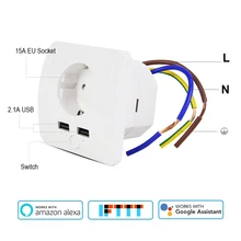 wifi Smart EU outlet With 2 USB Ports 15A Wall in Socket timer switch Control Plug Socket voice control Works with Alexa Google mini smart eu plug wifi control power 16a socket energy monitoring timer switch voice control works with alexa google and ifttt