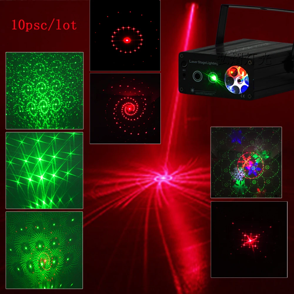 

(10psc/lot)Hongyi 2in1 LED Stage Light Laser projection IR Remote Red Green Blue disco light Xmas bar ktv dj holiday fairy light