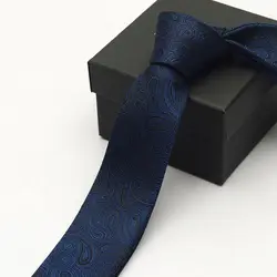 Для мужчин жаккард синий Пейсли Мода 5 см тонкий Галстуки для Для мужчин Бизнес Повседневное узкие баров Галстуки Gravata cravates с подарочной