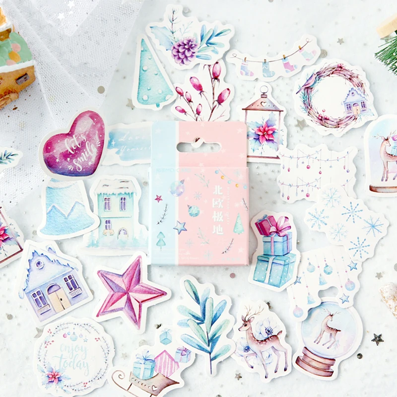 

45Pcs/box Nordic Polar Kawaii Mini Paper Decoration DIY Scrapbook Notebook Album seal Sticker Stationery gift Girl Sticker