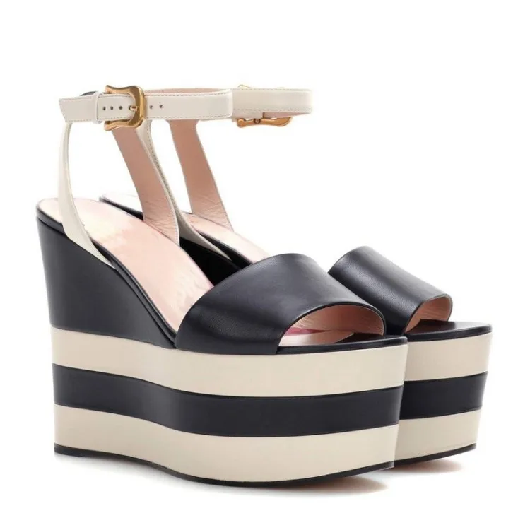 Verano Zapatos Las Sandalias Punta 2018 Tamaño {zorssar} De Roma caqui Negro Plataforma Mujeres rojo Tacón Abierta Cuñas Cuero Alto Genuino Grande 40 IvBnqP
