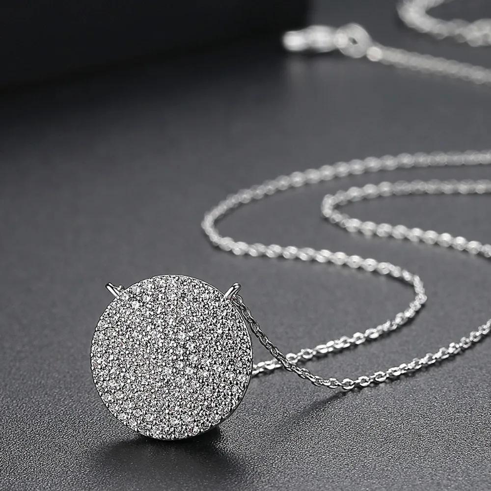 LUOTEEMI, Трендовое высококачественное прозрачное ожерелье с кристаллами CZ для женщин, белое золото, круглая подвеска, ожерелье, минимализм, ювелирное изделие, подарок