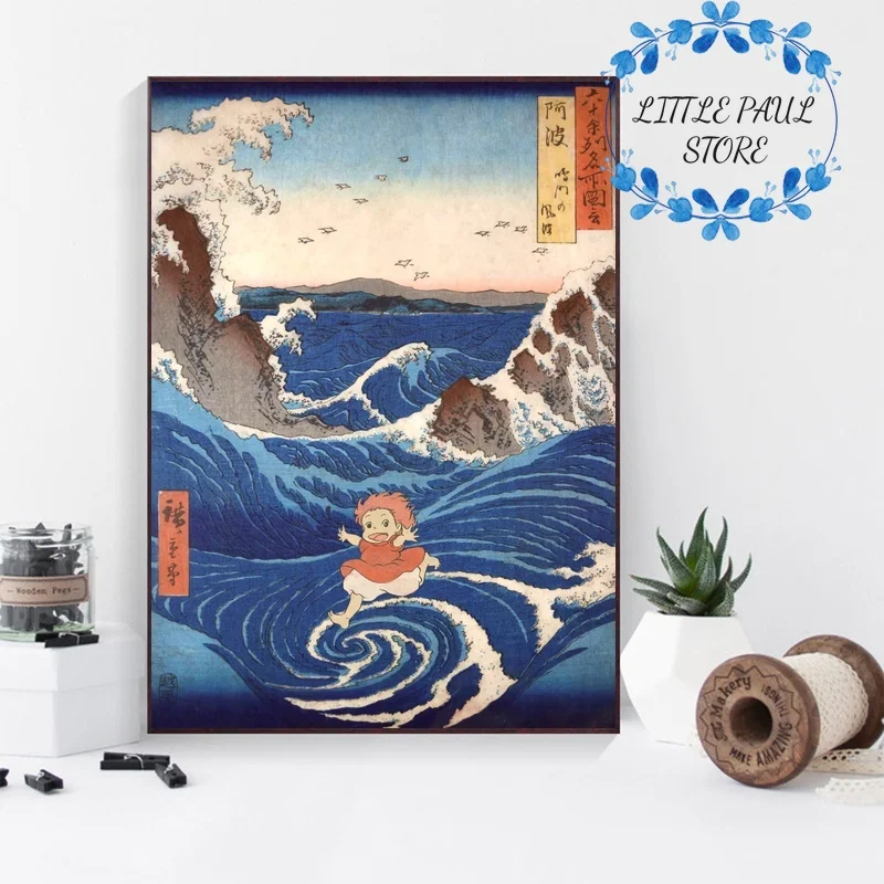 Kaufen Ponyo Film Große Welle Keine Gesicht Unter Die Regen Totoro Japanischen Anime Kunst Leinwand Poster Wand Bild für Wohnzimmer keine Rahmen