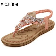 2016 summer woman contracted flat thong sandals female Bohemia Rhinestone with antiskid beach shoes
