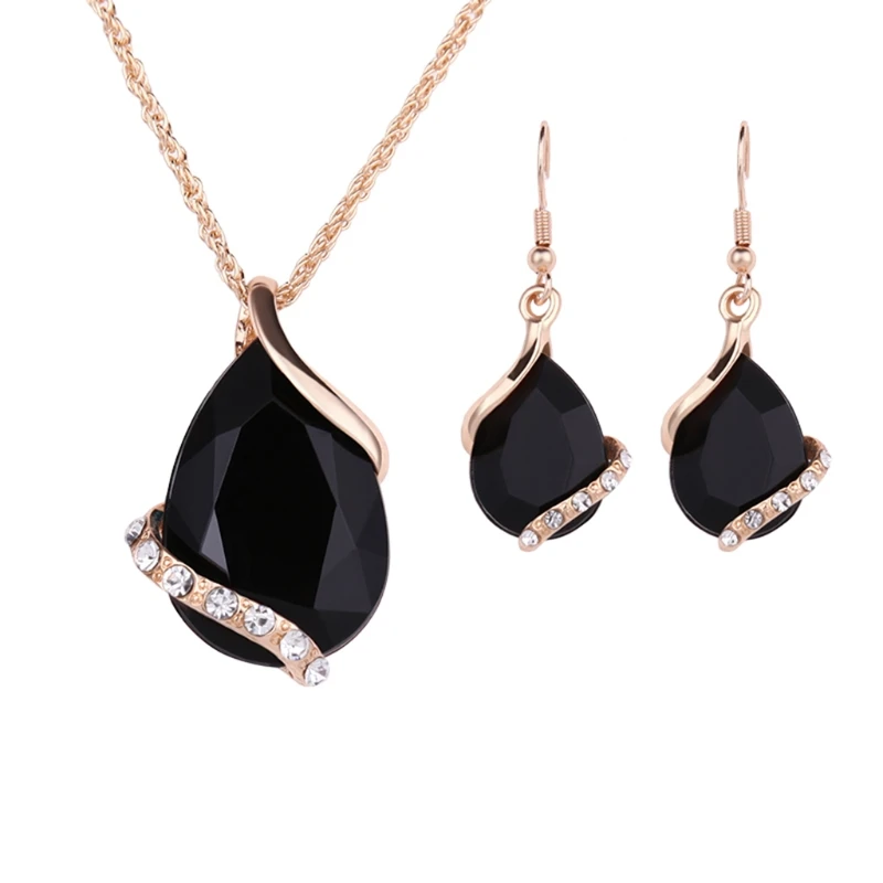 

Imitate Crystal Earrings Pendant Necklace Geometric Design Jewelry Set For Women