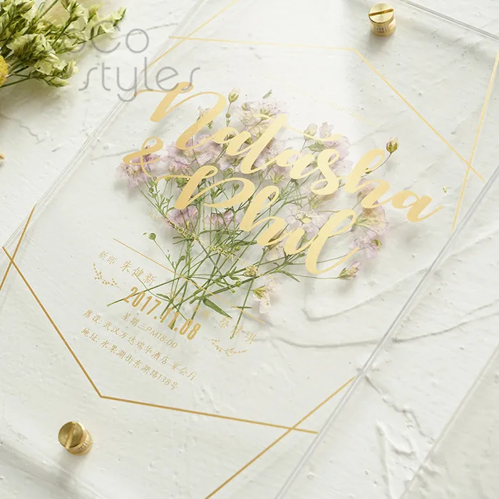  Cocostyles personalized preserved fresh flower invitation card with gold foiling printing for garde - 32856642198