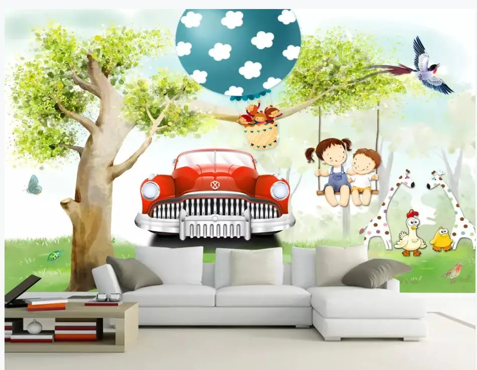 Cartoon car beautiful children's room fresh children's room cartoon background wall Cartoon car beautiful children's room fresh children's room cartoon background wall
