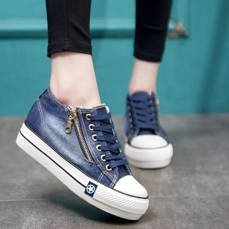 

Women's Platform Sneakers Lace Up Comfortable Canvas Shoes Women Solid Casual Woman Sneakers Rubber Calzado Mujer