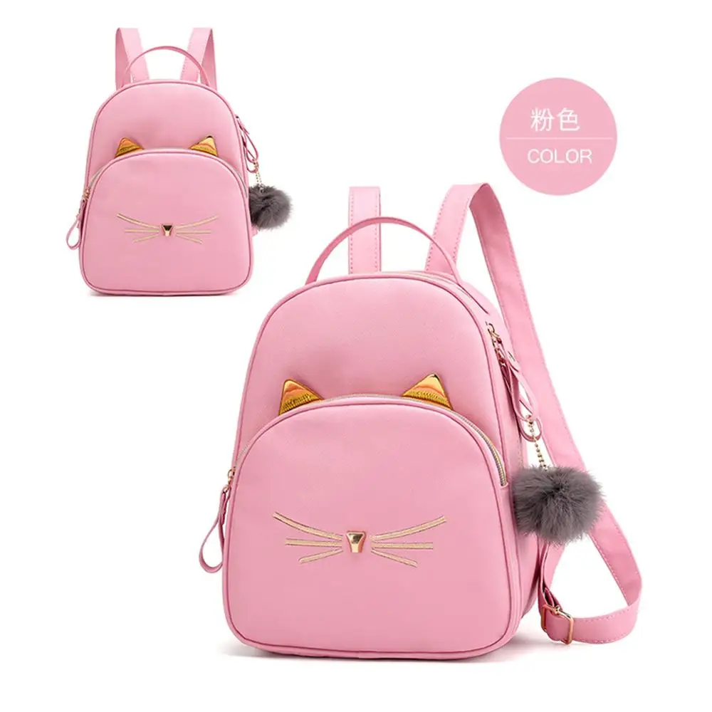  3Pcs/set Women Rucksack Teenagers Travel Backpack PU Leather School Bags for Girls Cartoon Cat Squa - 32969405289