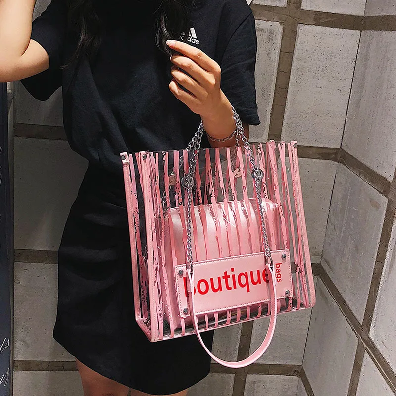 

YIQIN BERYL Bag for Women Printed Stripe Handbags Waterproof Chin Fashion Women Handbags Transparent Jelly Bag