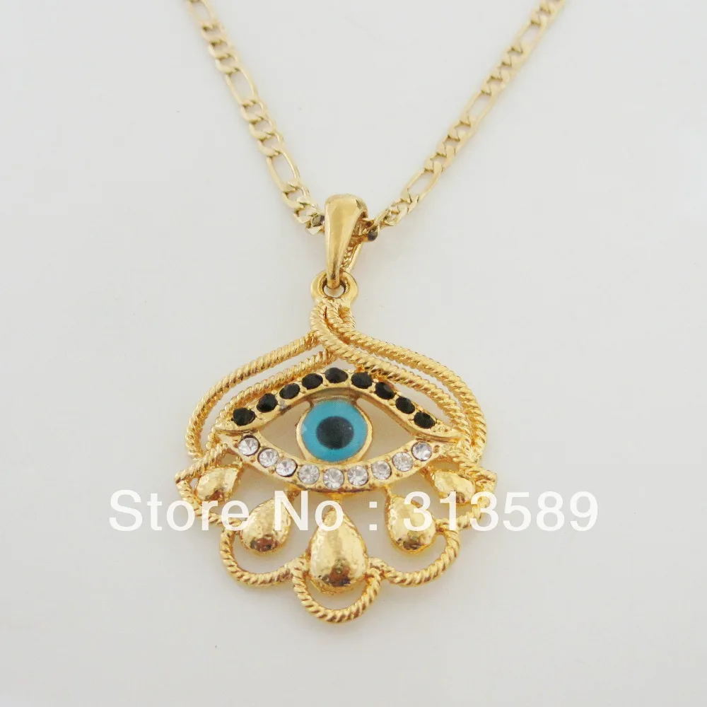 

Min order 10$/CAN MIX DESIGN/ GREAT SHAPE - YELLOW GOLD GP 24" NECKLACE&EVIL EYE BLACK CZ STONE PENDANT/Great Gift