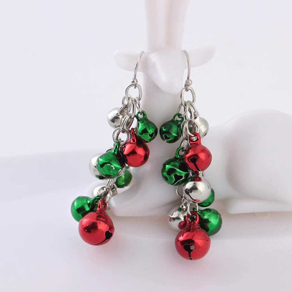 Lovely Women Jingle Bells Christmas Chandelier Alloy Earrings Jewelry