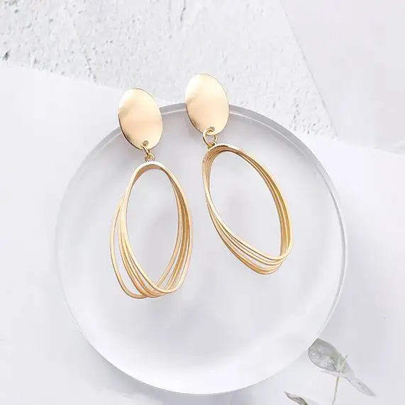 

Metallic Geometric Big Oval Circle Dangle Earrings For Women Fashion Jewelry Vintage Matt Metal Drop Pendientes Street Jewelry