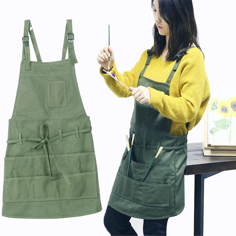 

1 pcs Dark Green Polyester Classic Design Work Apron artist special apron Student School oil Painting ink Painting Craft Apron