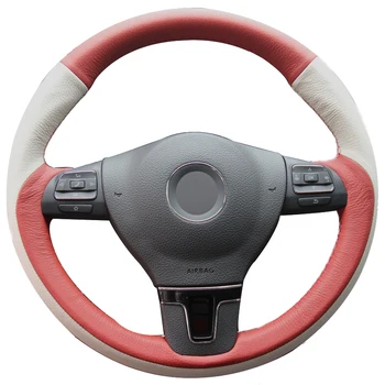 

Red White Blue Natural Leather Black Suede Steering Wheel Cover for Volkswagen VW Gol Tiguan Passat B7 Passat CC Touran Jetta