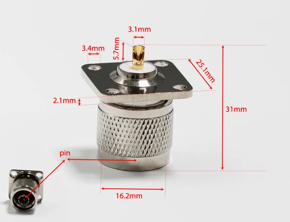 1 шт. n-штекер RF коаксиальный преобразователь разъем пайку кабельный 4 отверстия для крепления на панель никелированный