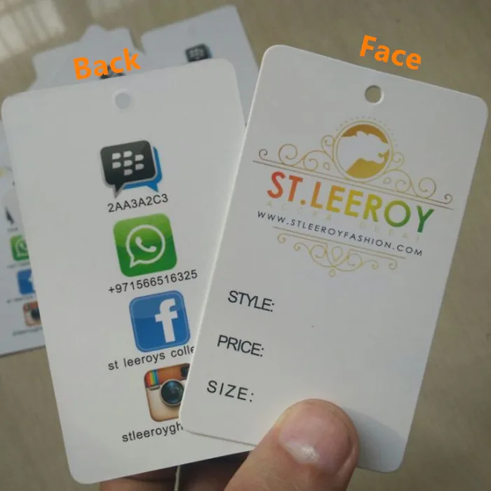 

1000PCS Custom 400gsm matte coated paper square tags print price swing Hang tag 5.4 * 9 cm