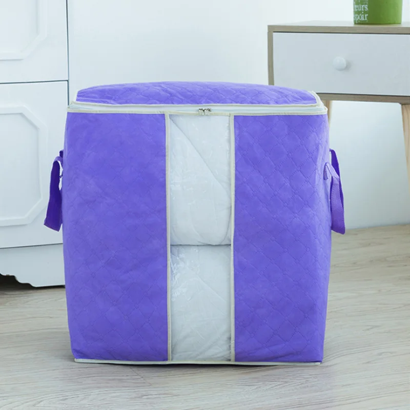Нетканые сумки для хранения стеганых одеял Органайзер Домашний для хранения Портативный Анти-пыль шкаф бамбуковая одежда сумка для хранения коробок - Цвет: Purple
