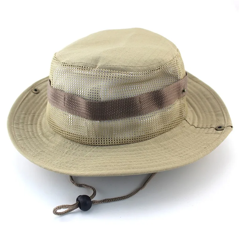 Тактическая шляпа Boonie армейская охотничья шляпа Регулируемый ремень сетка камуфляжная форма для страйкбола охота Солнце Открытый походный котелок шляпы - Цвет: Khaki