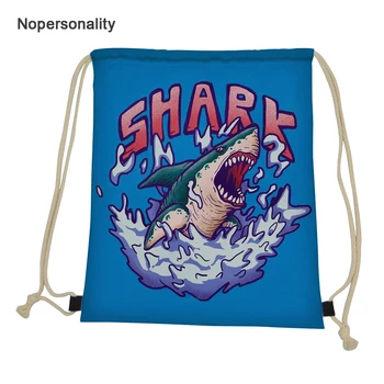 

Nopersonality Blue 3d Animal Shark Print Drawstring Bag for Boys Cool Student Kids String Backpack Foldable Travel Package Bags