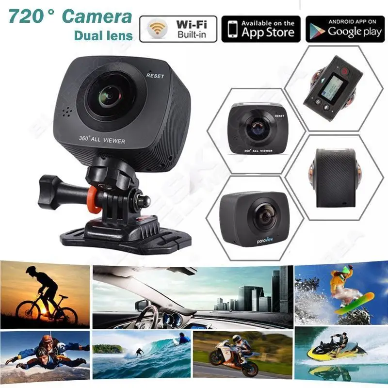 

Blueskysea Dual-lens 360/220 Degree WiFi Panoramic Sports Action VR Camera HD 720P 8MP