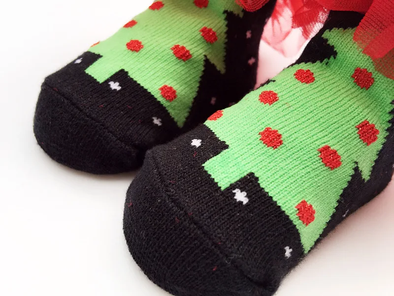 Носки для малышей, нескользящие носки-тапочки для новорожденных, рождественские носки, кружевные носки для маленьких девочек
